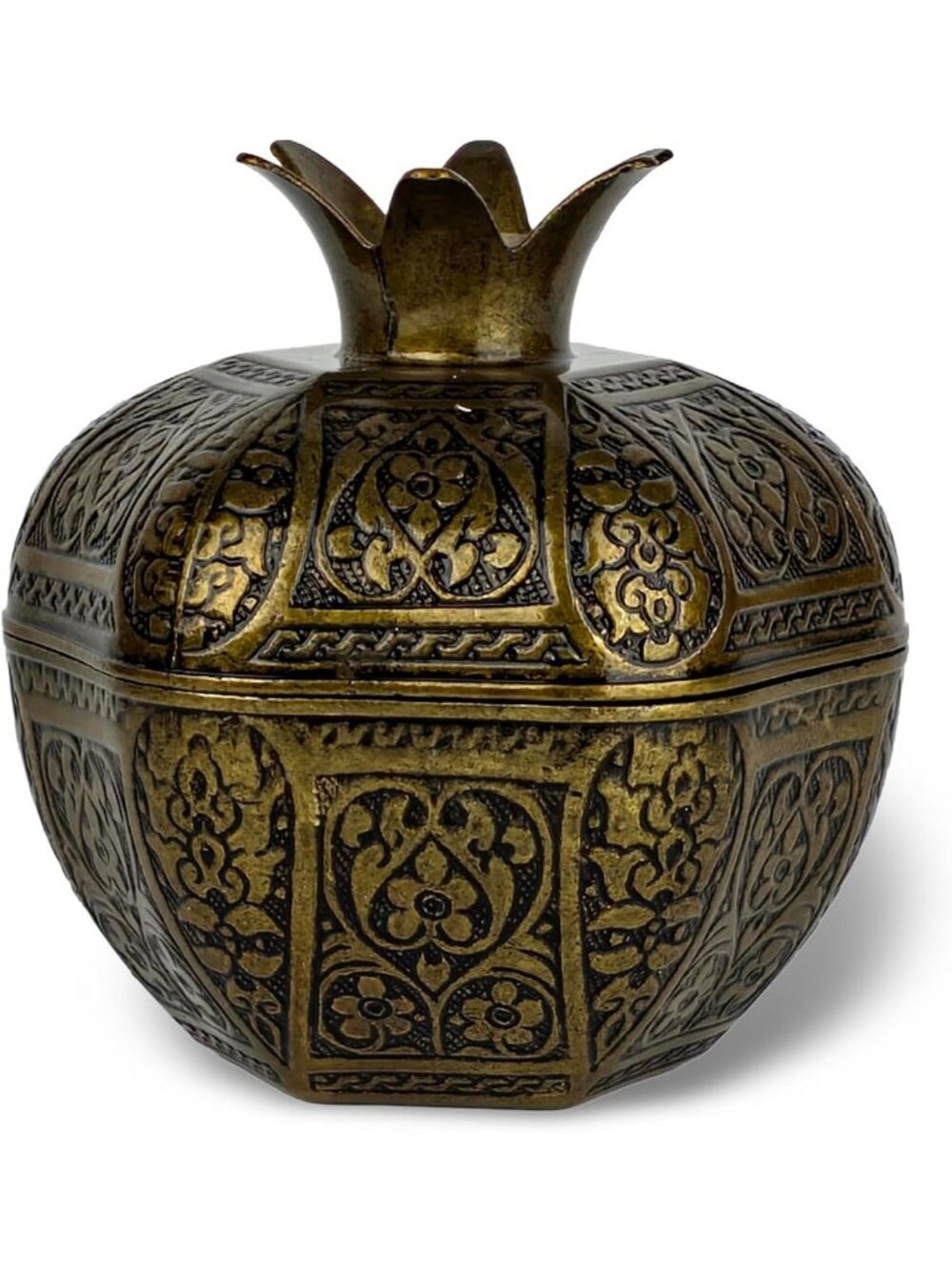 Antique Gold Pomegranate Trinket Box - Heavyweight Lidded Candy Dish & Decor